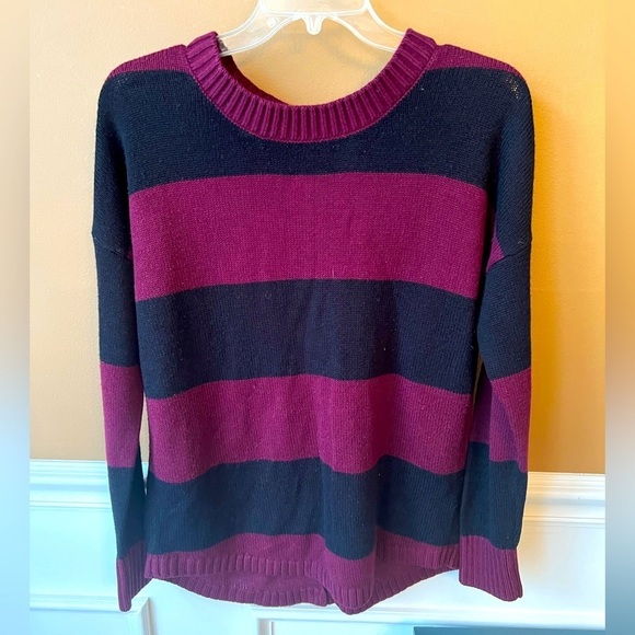 AB Studio Womens Striped Crewneck Sweater with Buttons Down Back Size Small - Picture 1 of 5